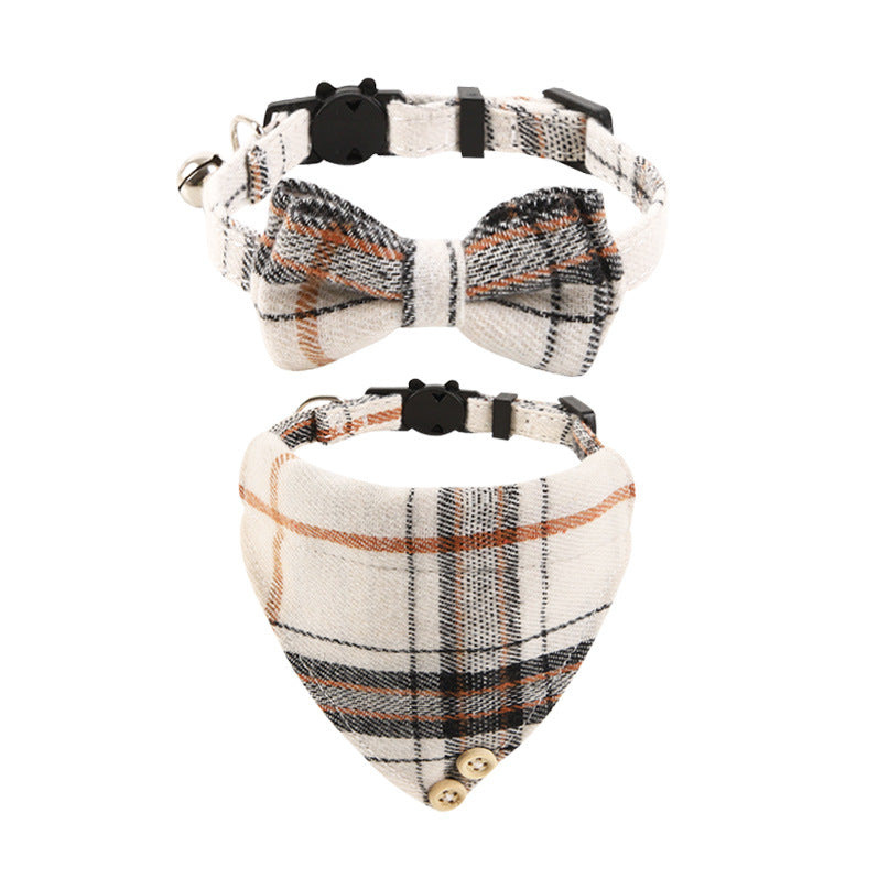 Plaid Bow Cat Collar with Bell for British Cats