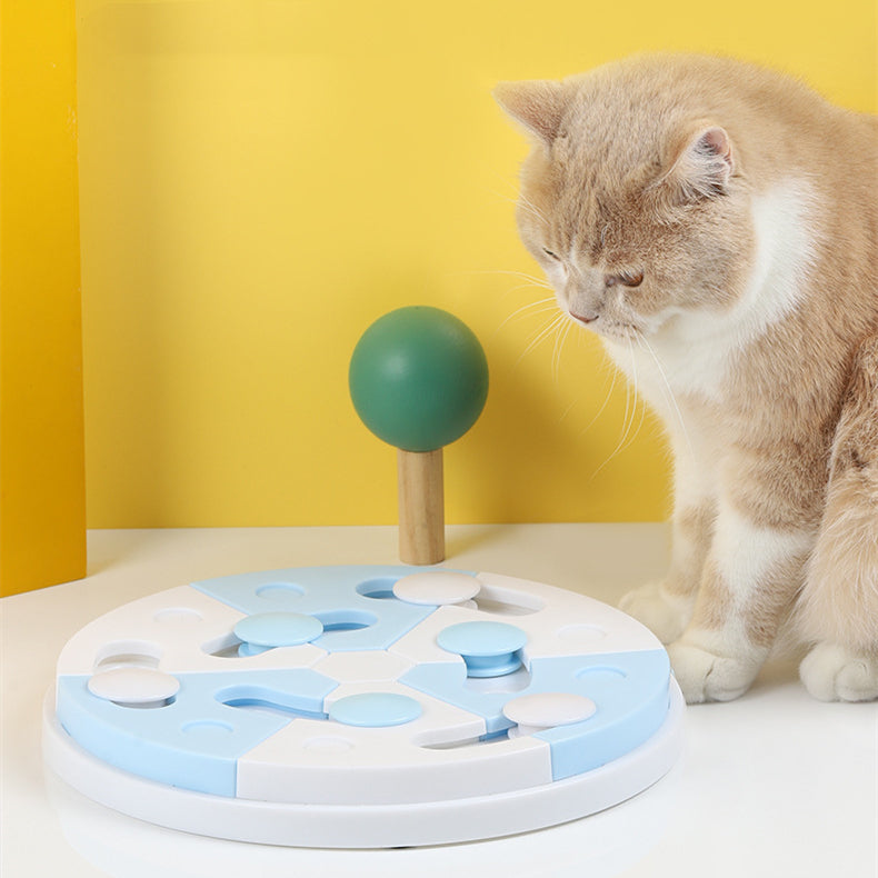 Blue & White Interactive Pet Puzzle Feeder