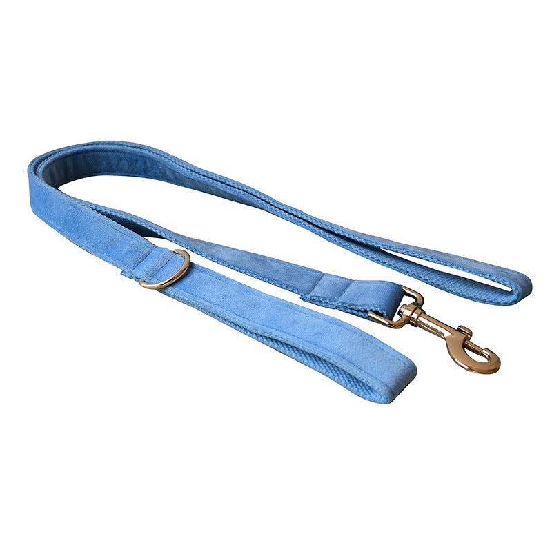 Blue Velvet Dog Collar with Rope for Pets